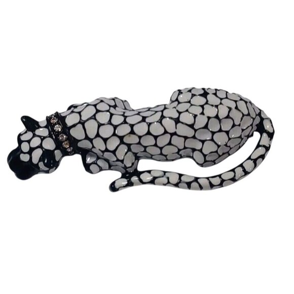 Vintage Cloisonne Style Siamese Cat Brooch Pin Black White Crystals Gree… - Picture 6 of 9